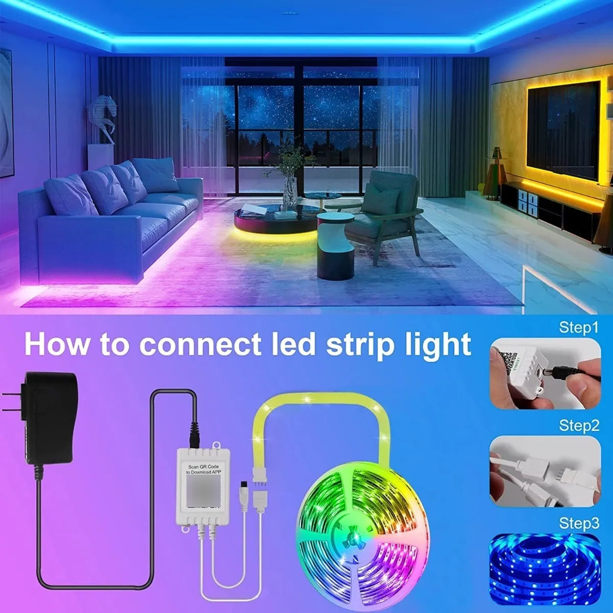 Cinta De Luz LED 20mts Bluetooth 5050 RGB + Control