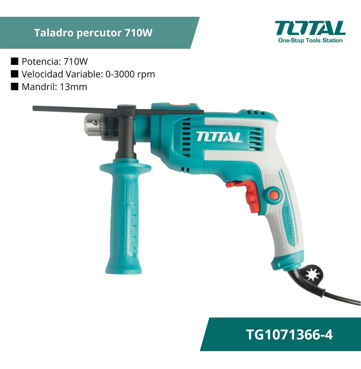 Taladro Percutor Eléctrico Total 710w 13mm Uso Industrial Mandril 13 mm