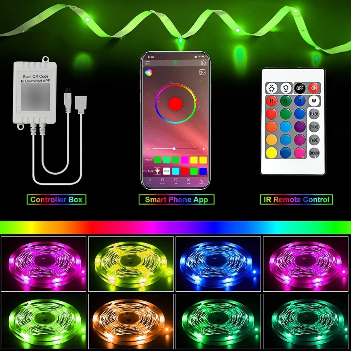 Cinta De Luz LED 20mts Bluetooth 5050 RGB + Control