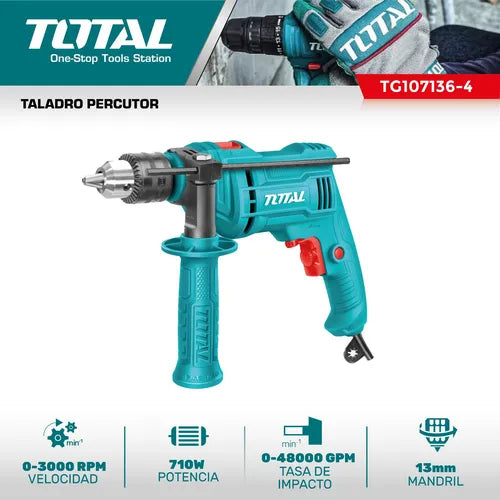 Taladro Percutor Eléctrico Total 710w 13mm Uso Industrial Mandril 13 mm
